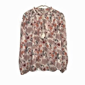 Lucky Brand Pink and Brown Puff Sleeve Blouse